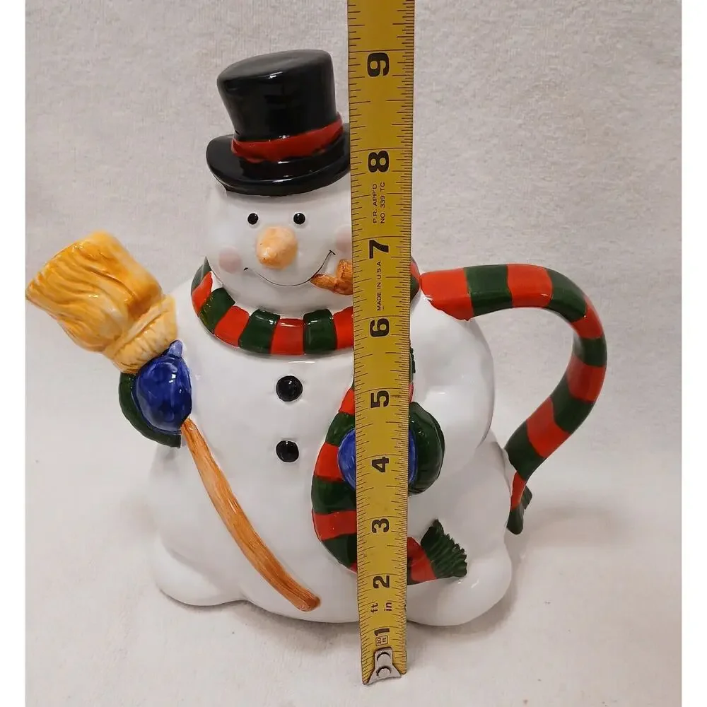 Cooks Club Frosty SNOWMAN TEAPOT Hot Chocolate Server Christmas‎ Holiday Ceramic